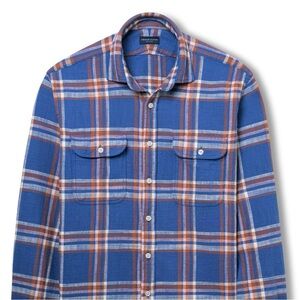 Proper Cloth Jackson Cornflower & Red Country Plaid Button Down Shirt - Large
